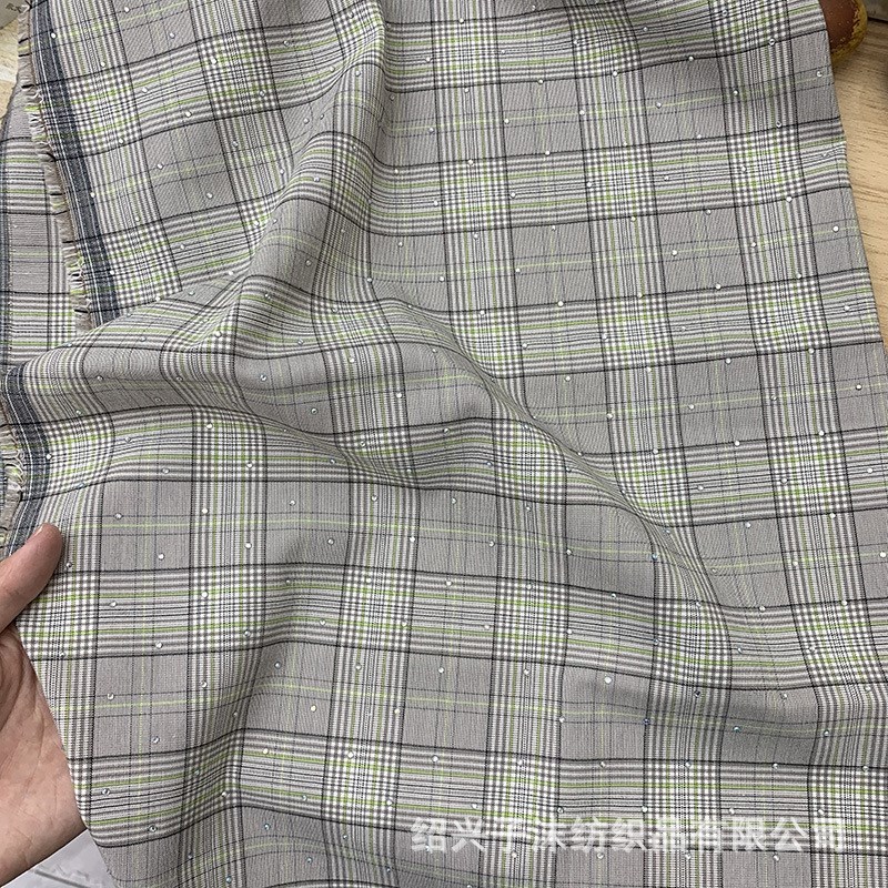 春夏TR格子烫钻面料后工艺面料外套套装衬衫发饰面料