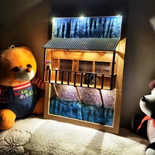 手工制作小屋diy中式拼装复古老屋模型摆件礼物吊脚楼立体画材料