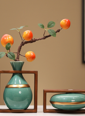 新中式陶瓷冰裂纹花瓶国风博古架茶桌电视柜客厅插花艺术装饰摆件