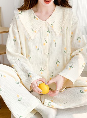 纯棉纱布月子服夏季薄款产后孕妇透气6月份7夏装产妇拉链哺乳睡衣
