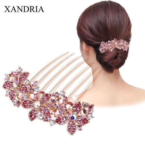 韩国水晶钻盘发器七齿插梳发梳成年人花朵顶夹发簪卡子结婚头饰女