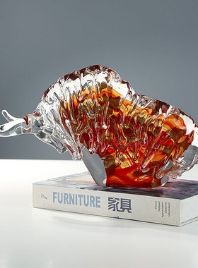 轻奢创意琉璃牛生肖摆件客厅玄关开业送礼牛气冲天桌面装饰工艺品