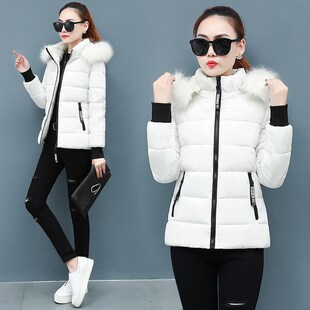 外贸2024新短款棉服女冬装外套棉袄修身加厚大毛领小个子棉衣