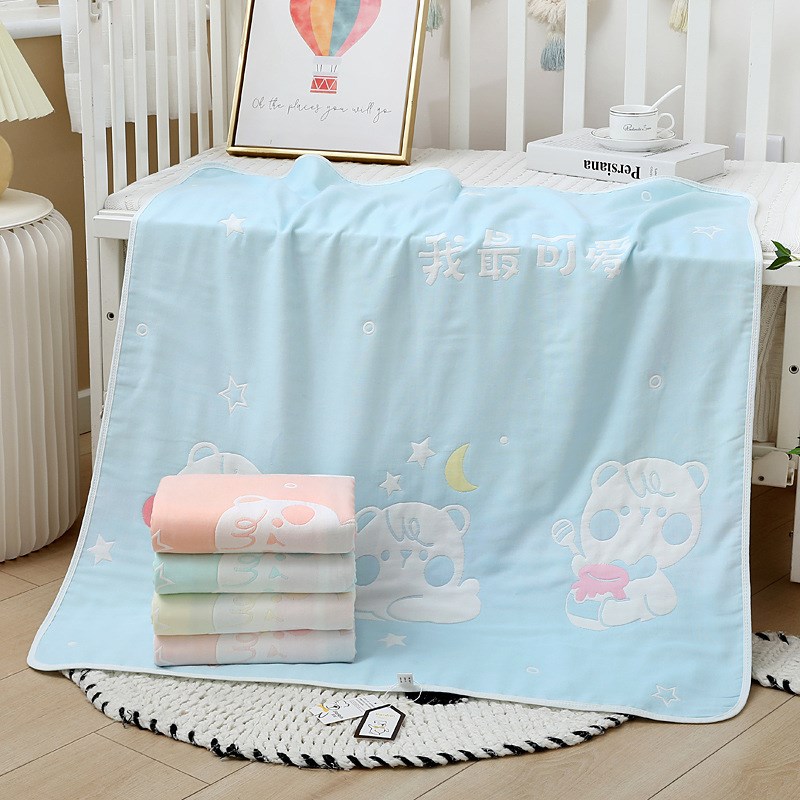 婴儿牛奶棉5层细纱柔软提花儿童毛巾被新生儿产房包被A类宝宝浴巾