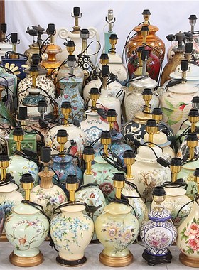 孤品-欧式陶瓷手绘台灯客厅摆设酒店样板间装饰摆件卧室床头柜灯