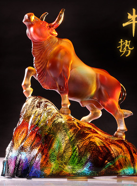 琉璃牛摆件生日礼物新中式乔迁新居酒柜高档装饰牛气冲天工艺品