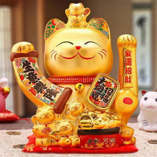 大号金色摇手陶瓷招财猫摆件客厅装饰收银台前台自动招手开业礼品