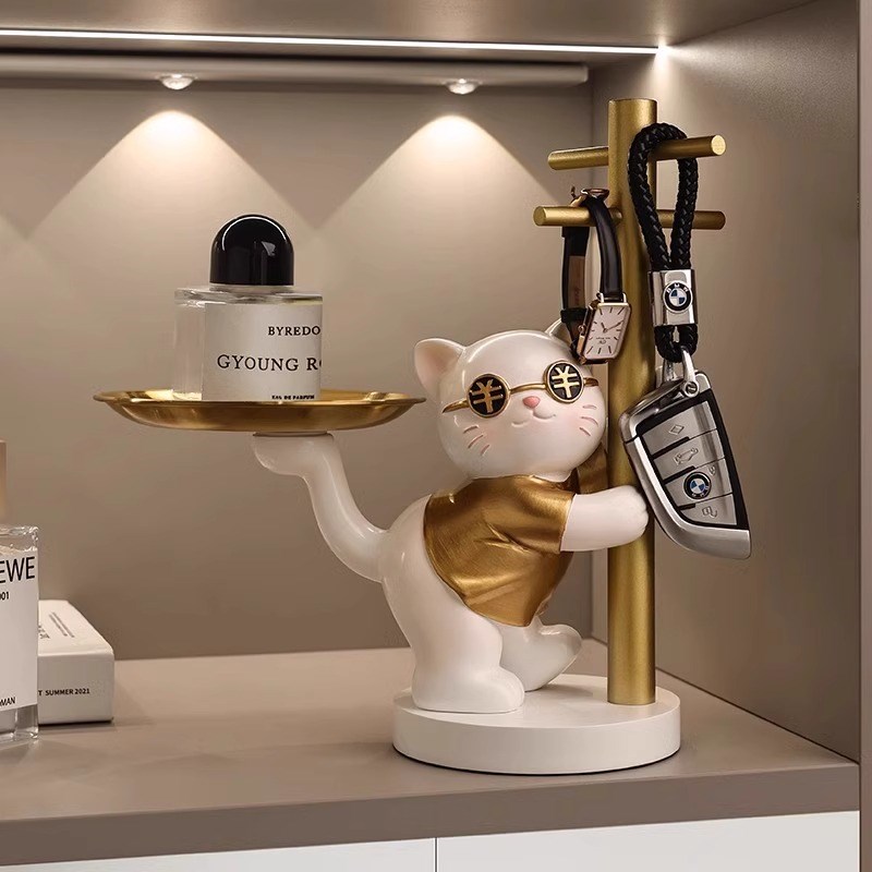 招财猫钥匙收纳玄关摆件2024新款入户搬家礼物乔迁新居装饰礼品