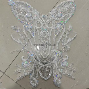 重工彩片珠绣珍珠满珠花贴 新娘婚纱礼服旗袍前胸后背DIY新品上市