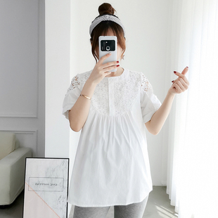 蕾丝孕妇上衣t恤衫 孕妇上衣白色衬衫 夏装 时尚 打底衣 潮新款 款 短袖