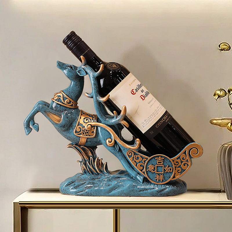 鹿酒架酒柜装饰品乔迁家居客厅实用摆件红洒托工艺品壁柜酒吧放酒