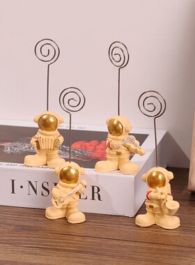 桌面宇航员照片夹便签夹留言摆件立式名片夹子卡片夹底座举牌支架