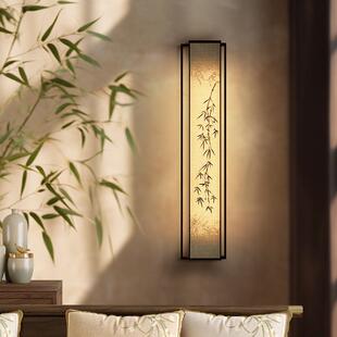 宋式美学竹叶绘画长条壁灯客厅茶室中国古风卧室床头过道走廊简雅