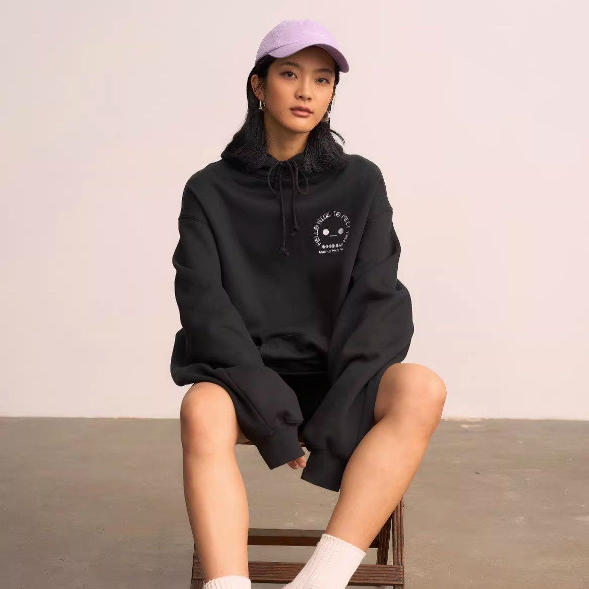 GOODBAI Nice to meet you 白敬亭表情城市印花连帽拉链卫衣同款