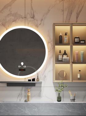 实木卫生间感应镜柜厕所壁挂智能镜收纳镜防雾带灯储物浴室化妆镜