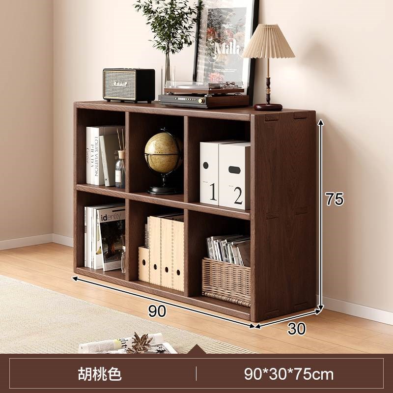 纯实木书架落地矮书柜家用客厅置物架自由组合靠R墙多层格子柜储