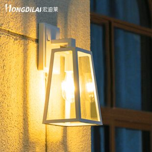 宏迪莱户外壁灯防水阳台外墙白色简约别墅商铺大门过道室外四方灯