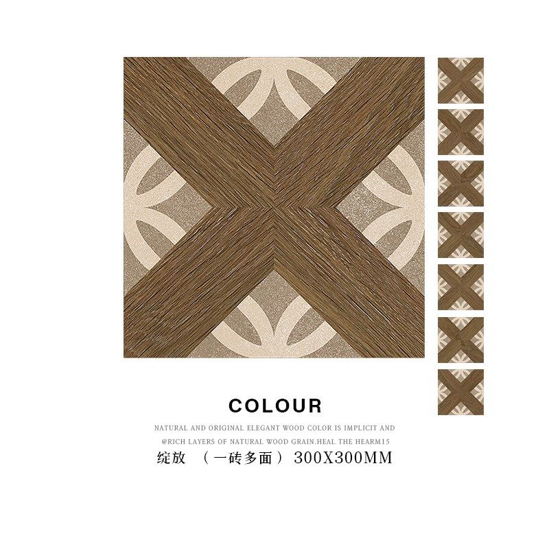 中古风木纹花砖法式咖啡馆复y古卫生间瓷砖客厅玄关阳台厨房地砖