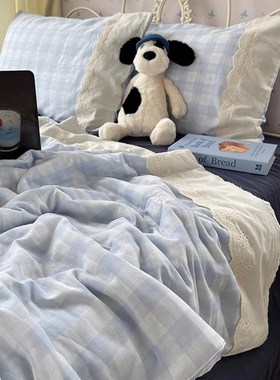 DOA 夏季全棉双层纱p棉花被芯蓝色小碎花夏凉被空调被2025新款可