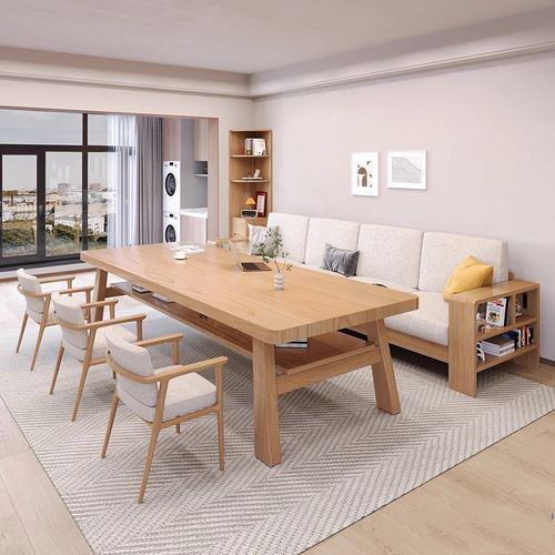 北欧实木大长书桌现代简约家客y厅用双层学习桌办公桌会议桌工作