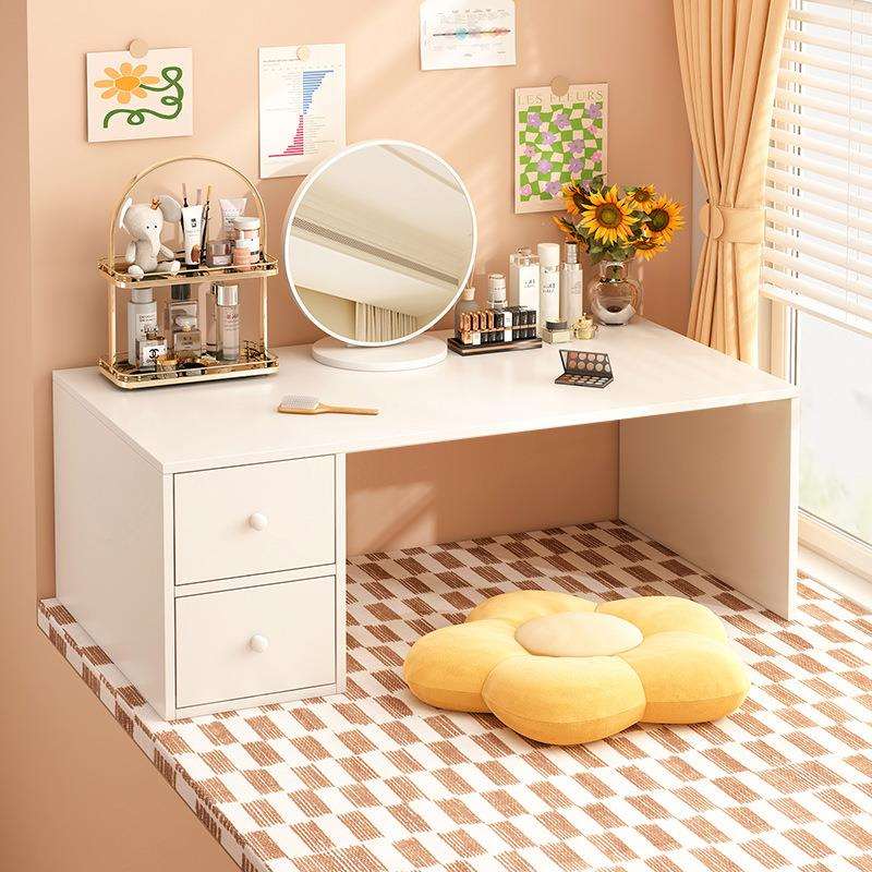 飘窗梳妆台奶油风卧室现代简约小型收纳柜带化妆镜简易少女化妆桌