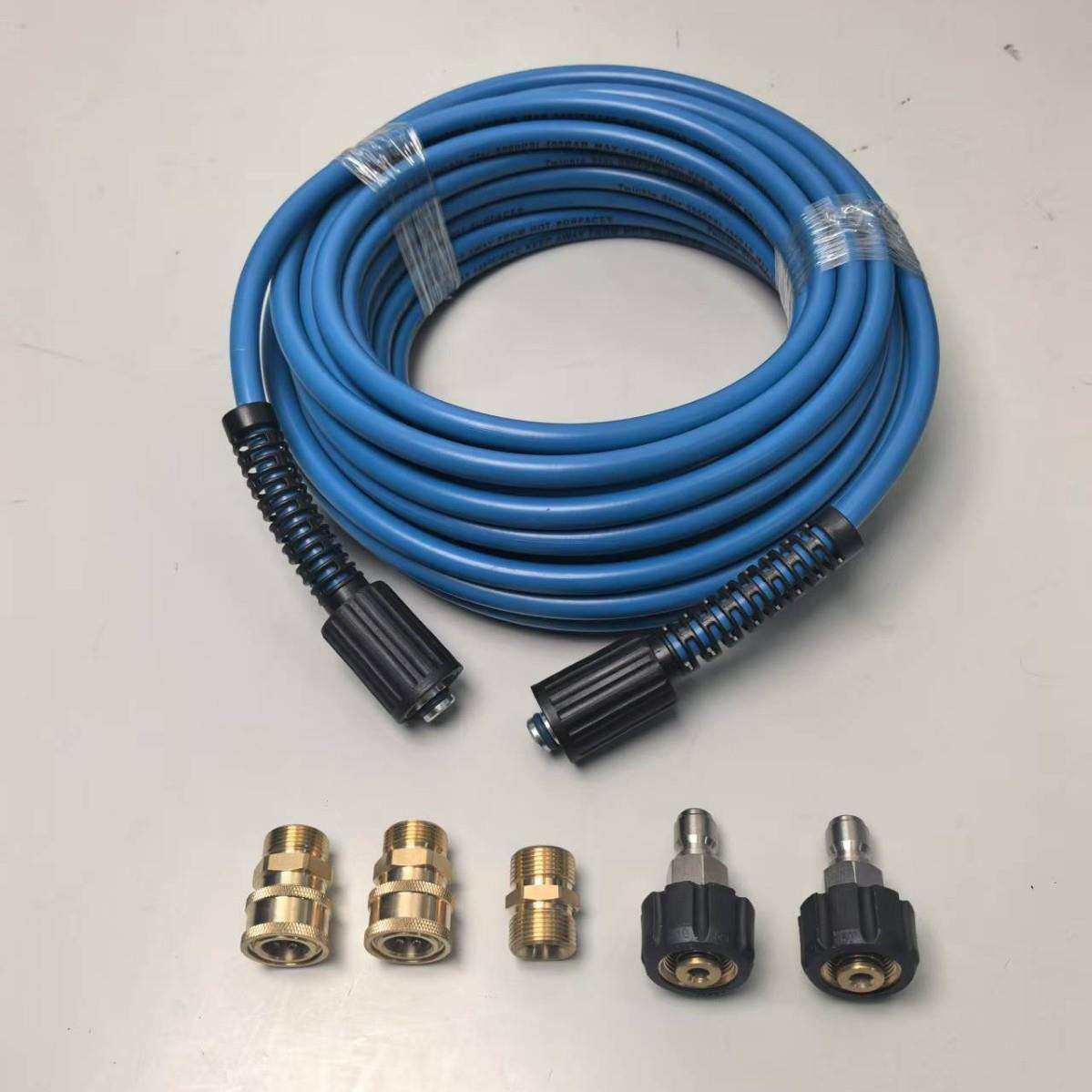 5800PSI蓝色柔软高压洗车水管配件专用全铜不锈钢套装亚马逊热销