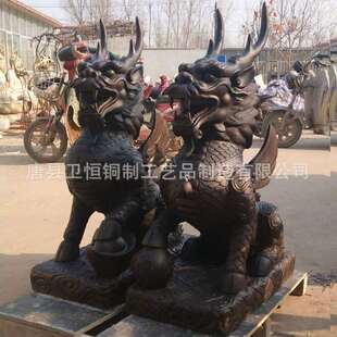 大型纯铜麒麟动物雕塑摆件酒店别墅门口铸铜麒麟雕塑摆件
