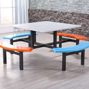 新款八人位连体餐桌圆形食堂桌椅户外快餐桌椅玻璃钢六人餐桌椅木