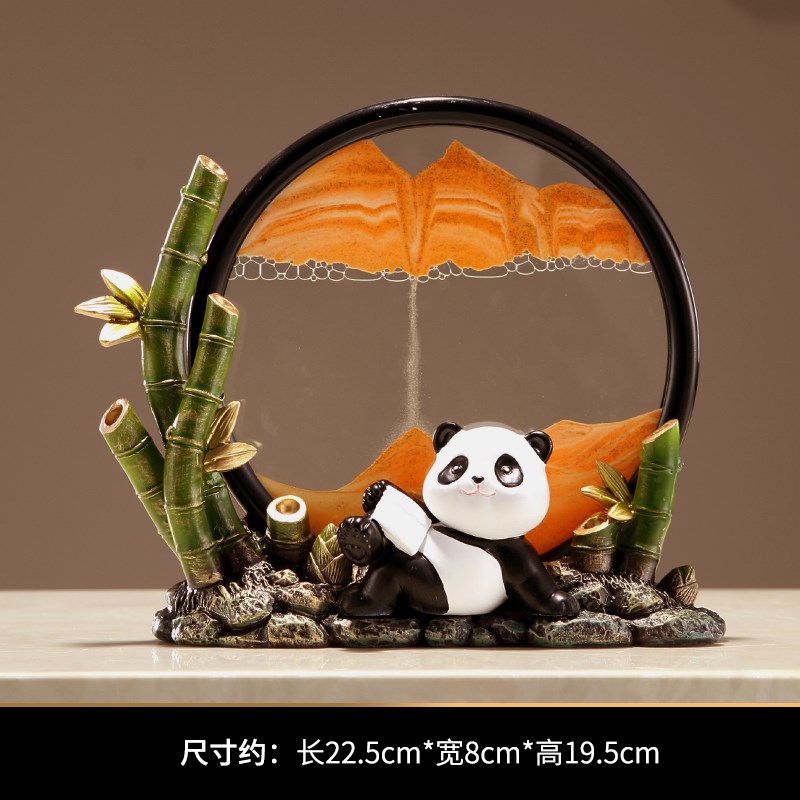 新中式卡a通熊猫流沙画摆件客厅玄关酒柜电视柜装饰品乔迁生日礼