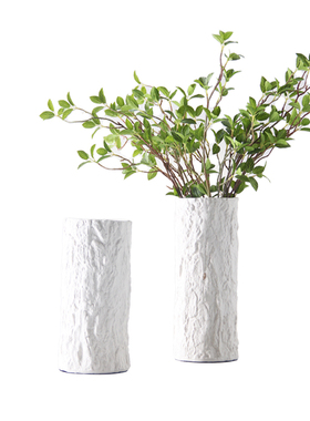现代简约磨砂白仿树皮p陶瓷花瓶摆件北欧客厅餐桌装饰干花器工艺