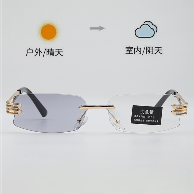欧莱欧新款时尚男女士无框金属墨镜感光变色高清阅读平光镜