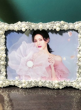 海马体相框6寸7寸10寸创v意情侣婚纱证件照金属白色像框摆台件组