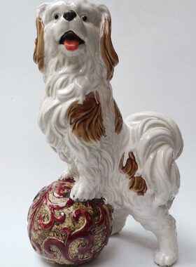 石湾陶瓷公仔工艺品十二生肖吉祥物狗贵宾犬家居装饰摆件客厅桌面