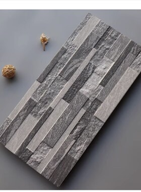 灰色拉槽文化石瓷砖 300x60z0别墅流水石外墙砖背景墙凹凸感仿古