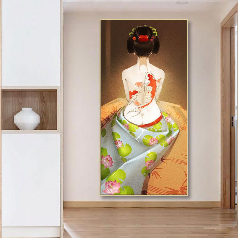 和风浮世绘古典仕女图挂画居酒屋寿司店背景壁画日式料理店装饰画