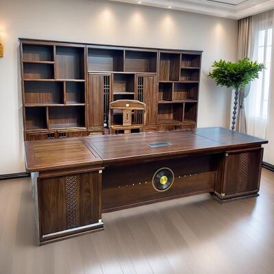 新中式办公桌老板桌实木大班台董事长乌金木办公多功能送装一体