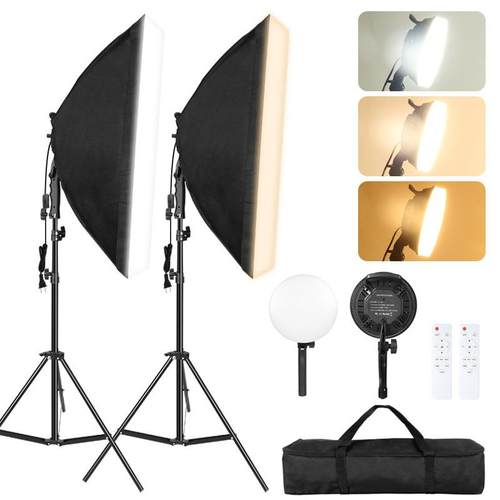 遥控80W可调光LED照明柔光箱套装遥控三色温连续照明摄影棚套装