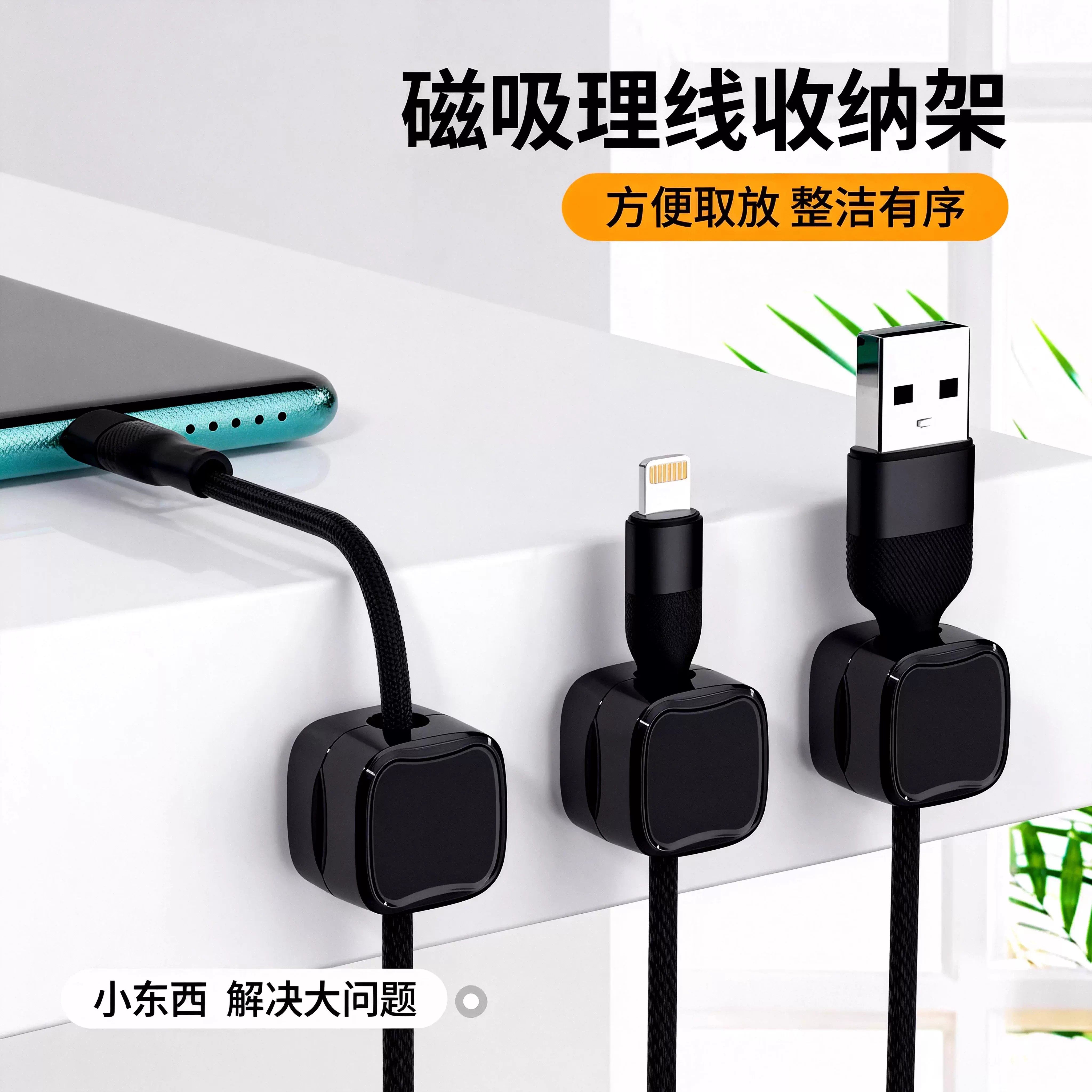 【下单立减50】磁吸理线收纳架桌面数据线充电线固定器方便取放