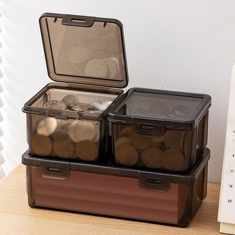 硬币收纳盒一元5角零钱存钱罐防尘透明家用塑料儿童游戏币储蓄罐