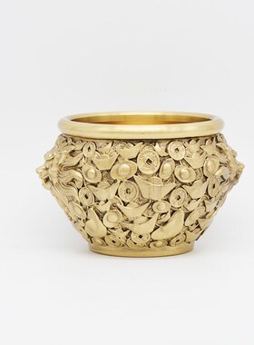 纯铜聚宝盆摆件象鼻n缸黄铜缸客厅办公室桌面招财进宝乔迁开业礼