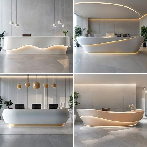 玻璃钢圆弧形公司前台接待台美容院收银台迎宾咨S询台创意吧台烤