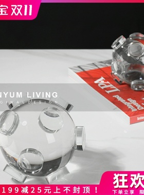 现代简约轻奢水晶玻璃q球摆件样板房创意软装饰品家居客厅桌面摆