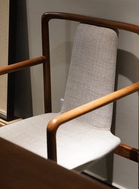 新中式黑胡桃木靠背椅茶家C俱茶室禅意简约实木主人椅