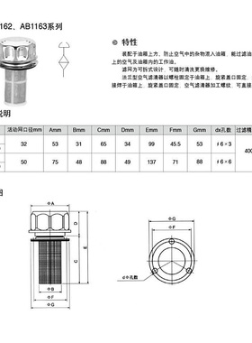 液压系统加油口 AB1162 AB1163过滤网 液压配件 油箱加油口注油器