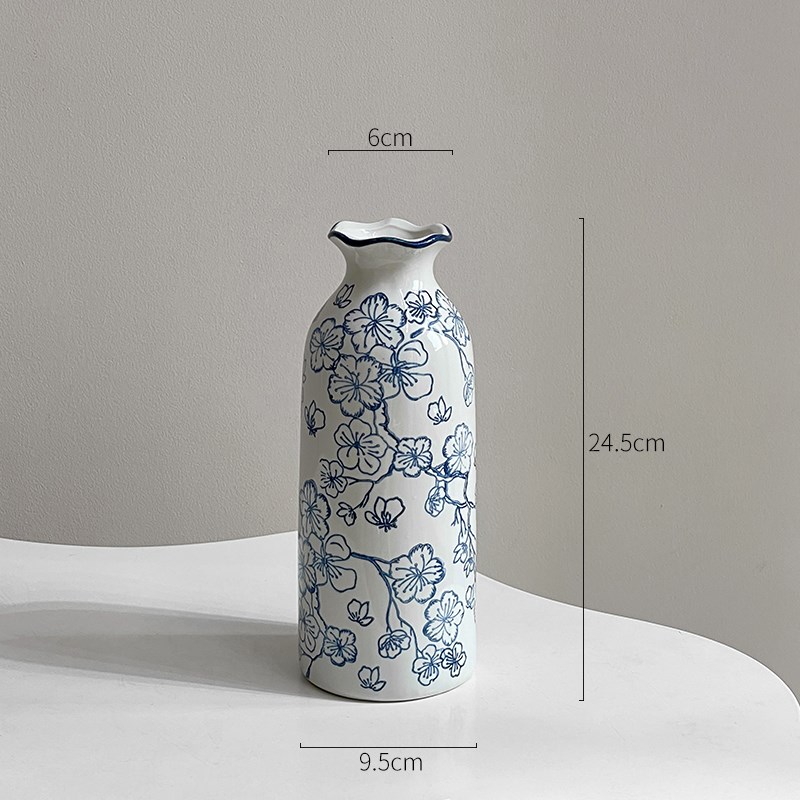 复古青花瓷新中式l陶瓷小花瓶桌面摆件客厅插花装饰品轻奢高级感