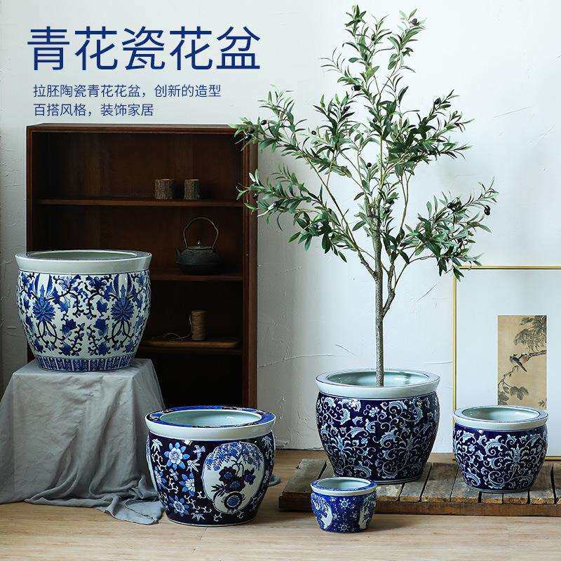 陶瓷鱼缸装饰大型落地青花瓷睡莲碗莲家用户外庭院摆件种植绿植