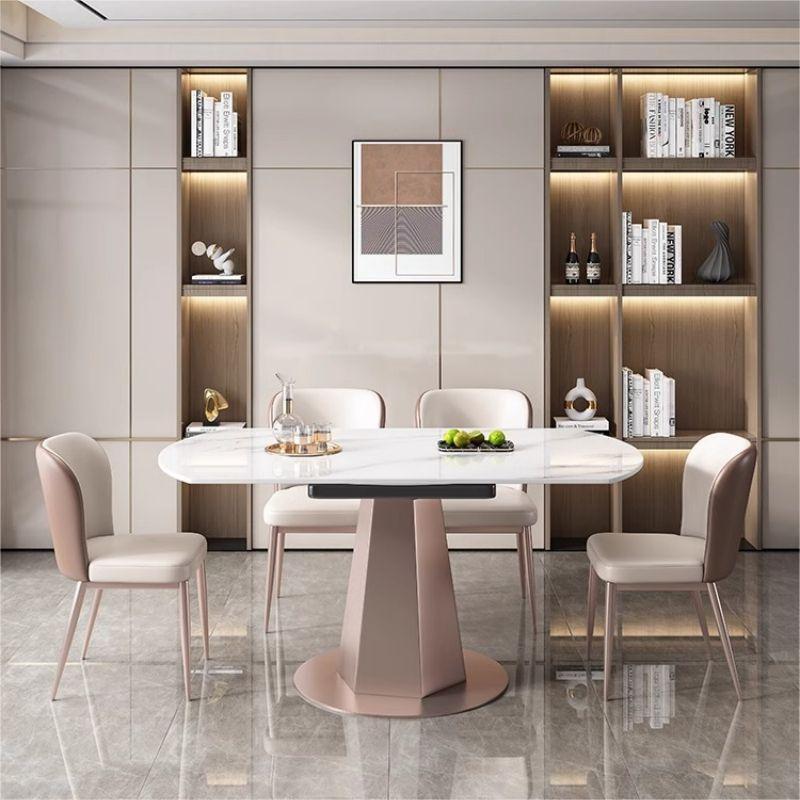 意式岩板餐桌轻奢现代简约家用餐厅小户型旋转伸缩吃饭桌可变圆桌