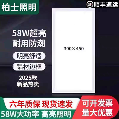 300x450集成吊顶灯LED厨卫灯30x45厨房灯铝扣板嵌入式面1.2cm超薄