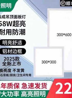 集成吊顶led平板灯铝扣板面板灯300x300x600厨房厕所卫生间嵌入式