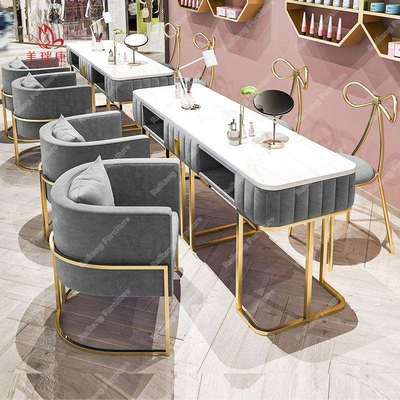 轻奢美甲台北欧大理石美甲桌椅套装组合单双人修甲台简约接待桌子